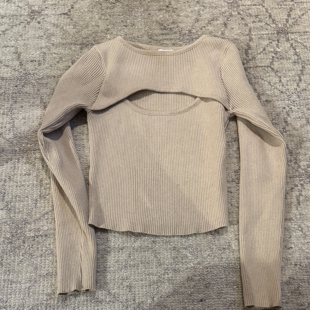Princess Polly Beige Ribbed Crop Top